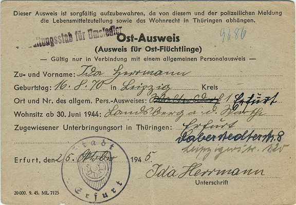  "Flüchtlingsausweis" für einen "Umsiedler", Sowjetische Besatzungszone 1945. © Privatbesitz Dr. Gunnar Digutsch