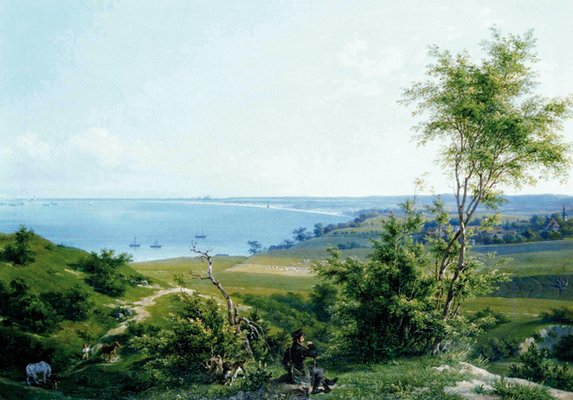 Friedrich Eduard Meyerheim: Rastender Jäger vor Danziger Bucht, Öl auf Leinwand, um 1830