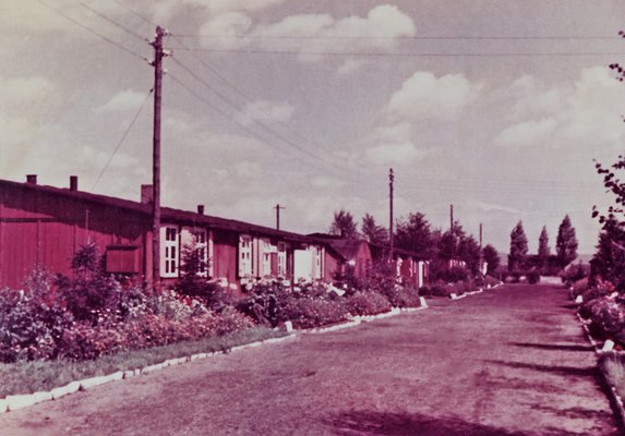 Verschönerte Baracken im Sozialwerk Stukenbrock, 1950