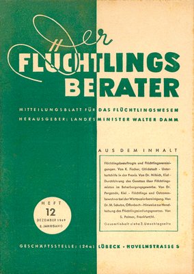 Titelseite "Der Flüchtlingsberater. Mitteilungsblatt für das Flüchtlingswesen", Heft 12, Dezember 1949.